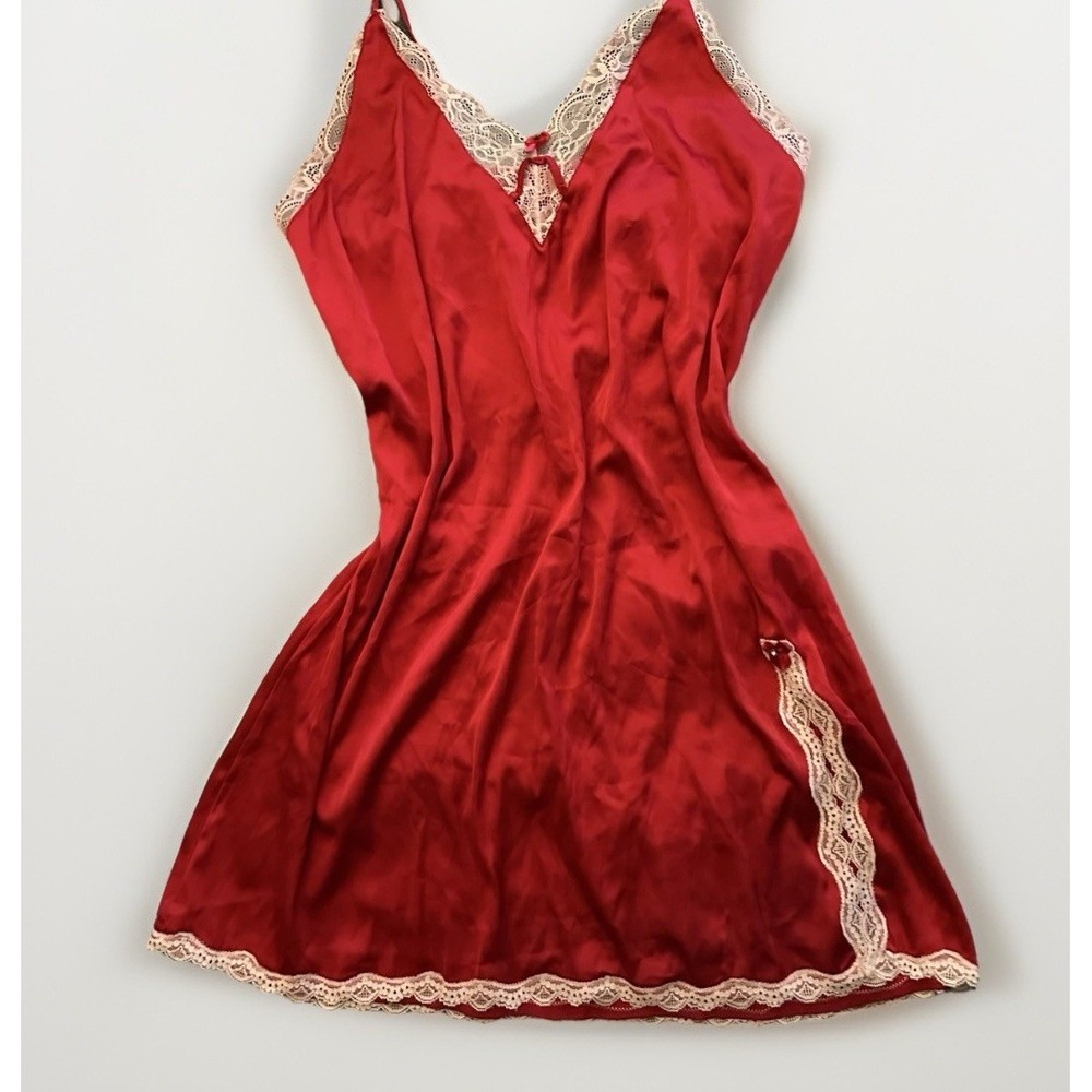 Vintage‎ Y2K Lace Slip Dress Red White Women's Large Shift Romantic Holiday Sexy